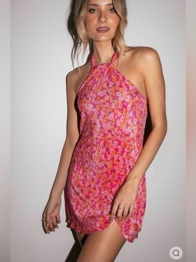 Petal & Pup Melody Plisse Halter Mini Dress